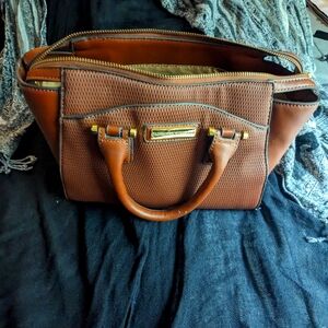 Adrienne Vittadini top handle, brown, leather, shoulder bag, purse with zipper